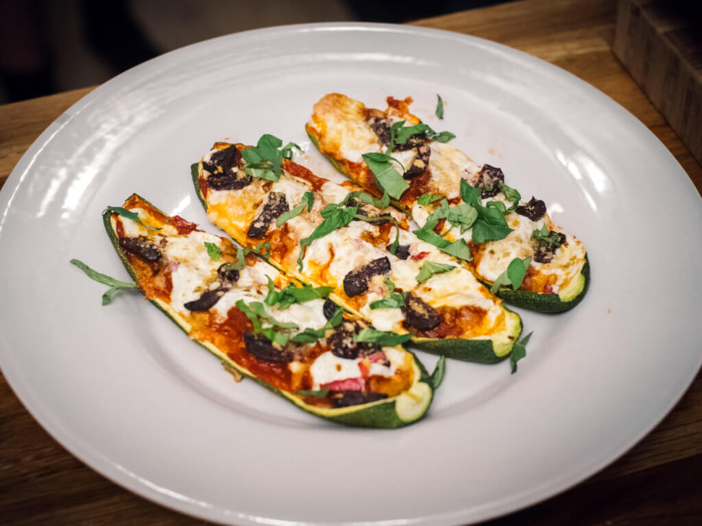 Side Shot, Zucchini Pizza Boats