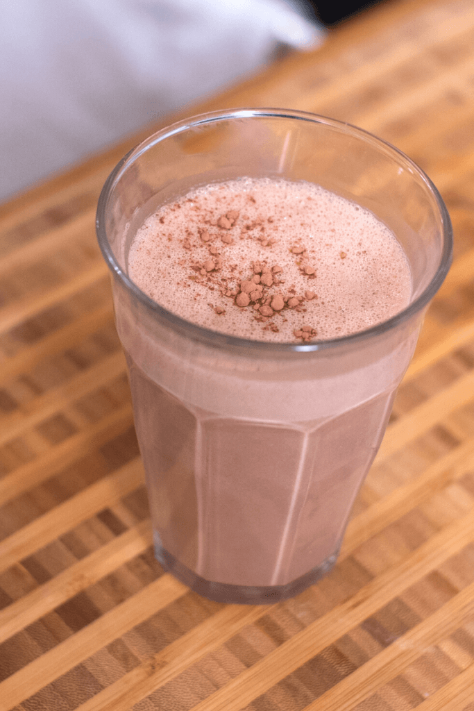 homemade chocolate cashew milk in a glass