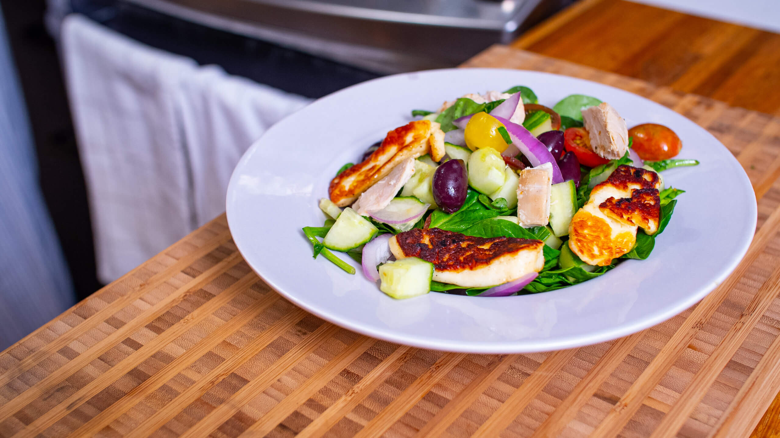 Chicken and Halloumi Salad Chef Abbie Gellman MS, RD, CDN