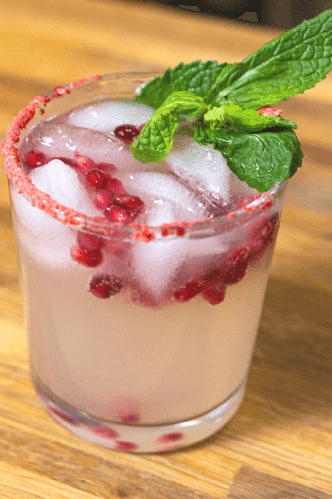 closeup of a vodka mistletoe mule garnished with mint