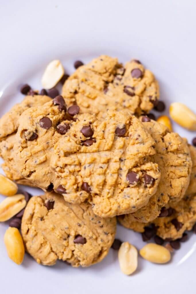 top view of vegan peanut butter chocolate chip cookies