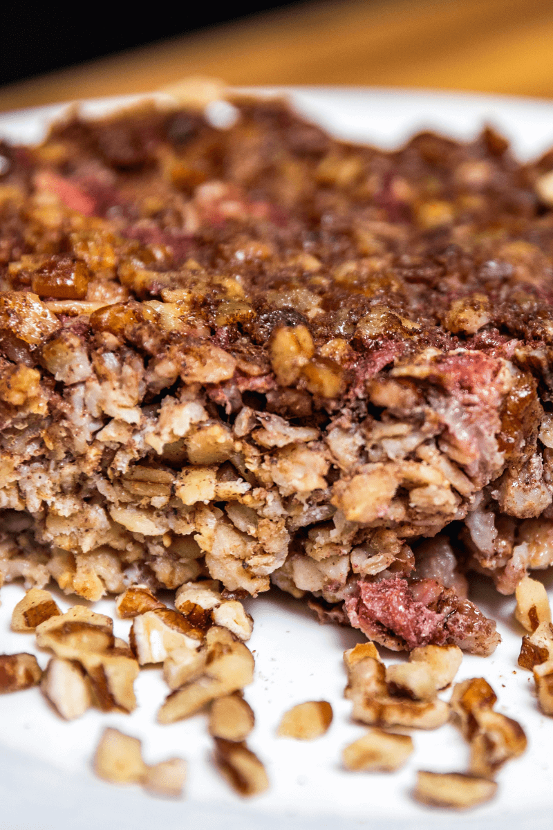 A serving of strawberry baked oatmeal.